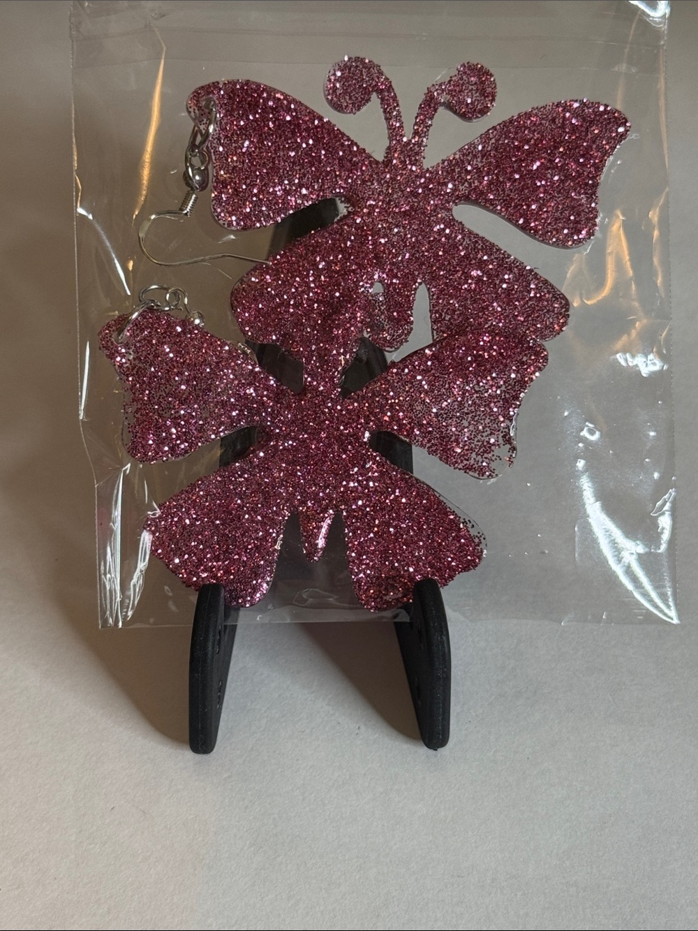 Pink Glitter Butterfly Drop Earrings - Women Jewelry Earrings